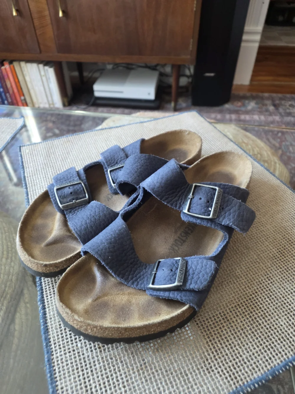 Birkenstock Navy Double Buckle Slide Sandals